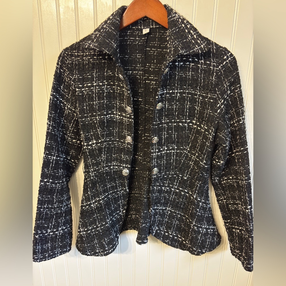 Women's Black and White Plaid Tweed Jacket